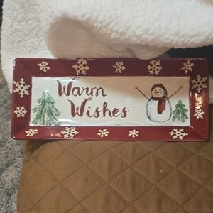 St. Nicholas Square Snowman Platter - Red and White